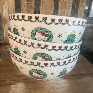 ADORABLE HELLO KITTY Christmas Soup Bowl Set-3 Bowls